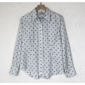 VTG H BAR C Western Pearl Snap Shirt Top Women's Sz 38 White Blue Floral LS READ